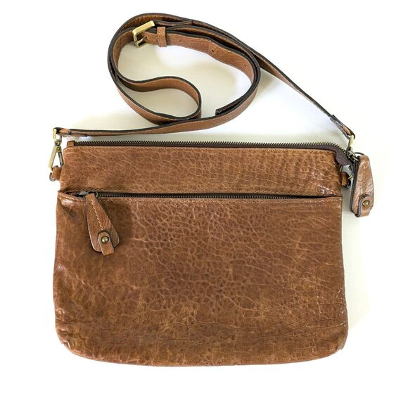 Maxon Collection Italy Brown Leather Crossbody Bag Top Zip Pebbled Croc Embossed - Picture 1 of 16